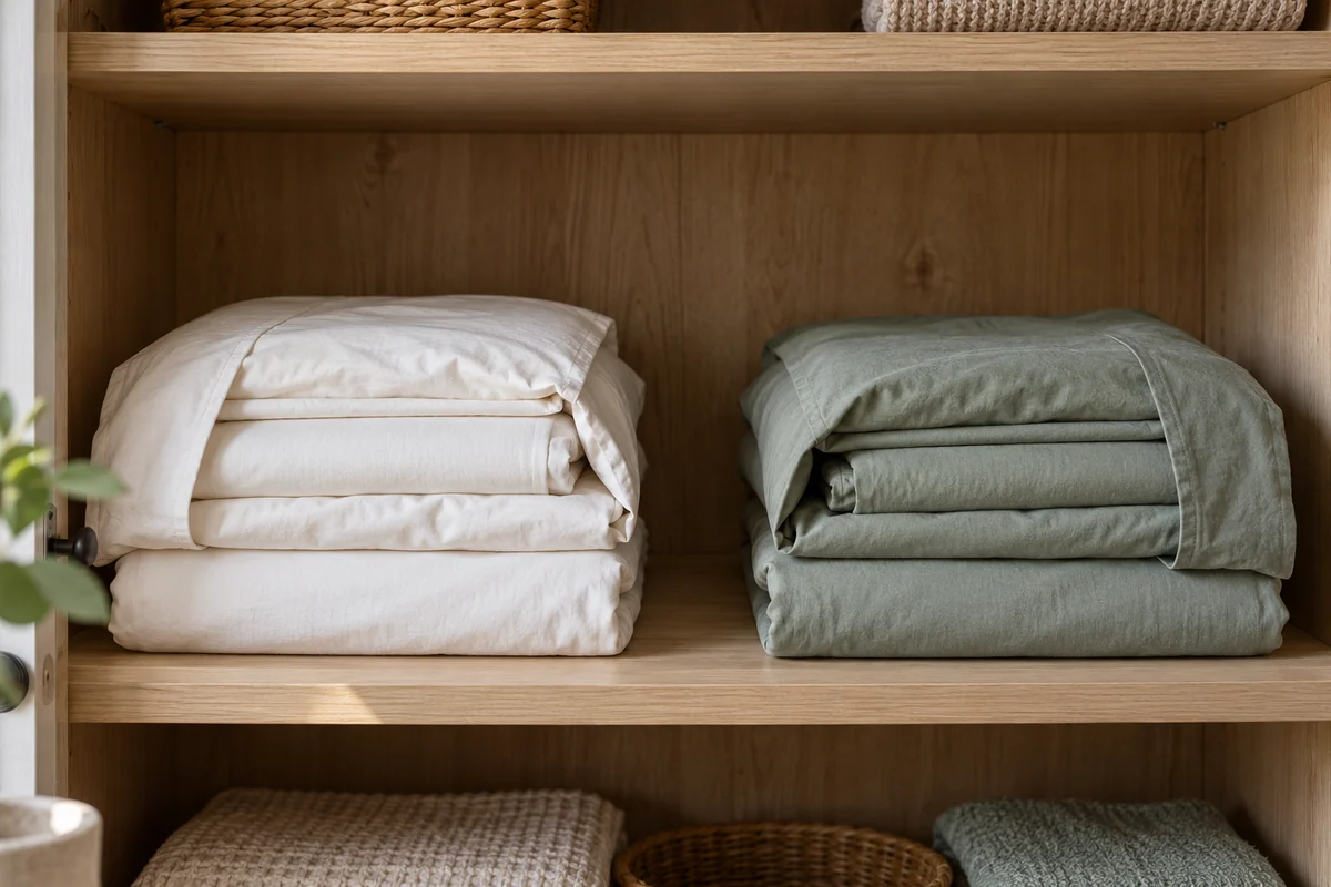 Folded bedding grouped as a complete set.